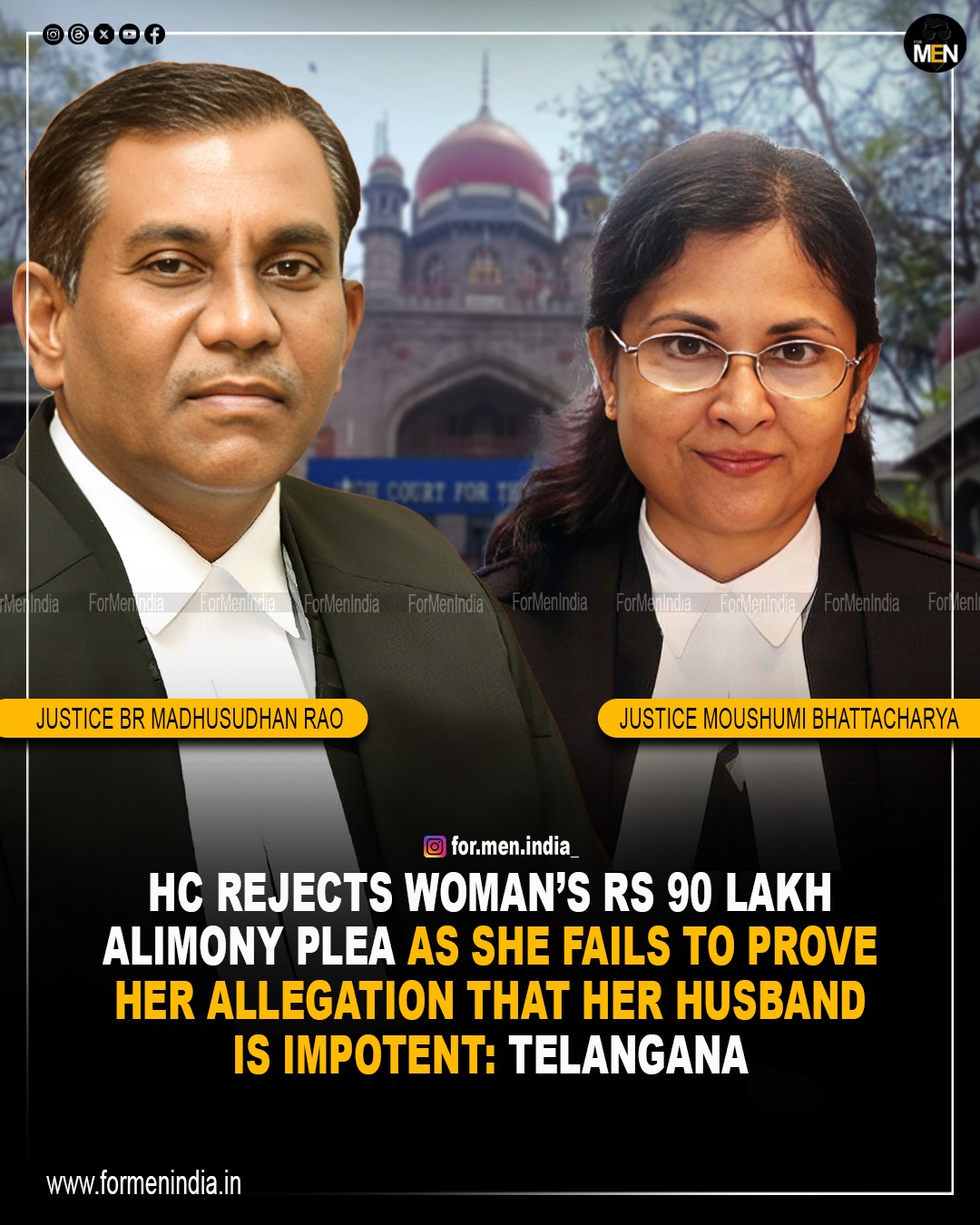 You are currently viewing HC rejects woman’s ₹90 lakh alimony plea as she fails to prove her allegation that her husband is impotent: Telengana 