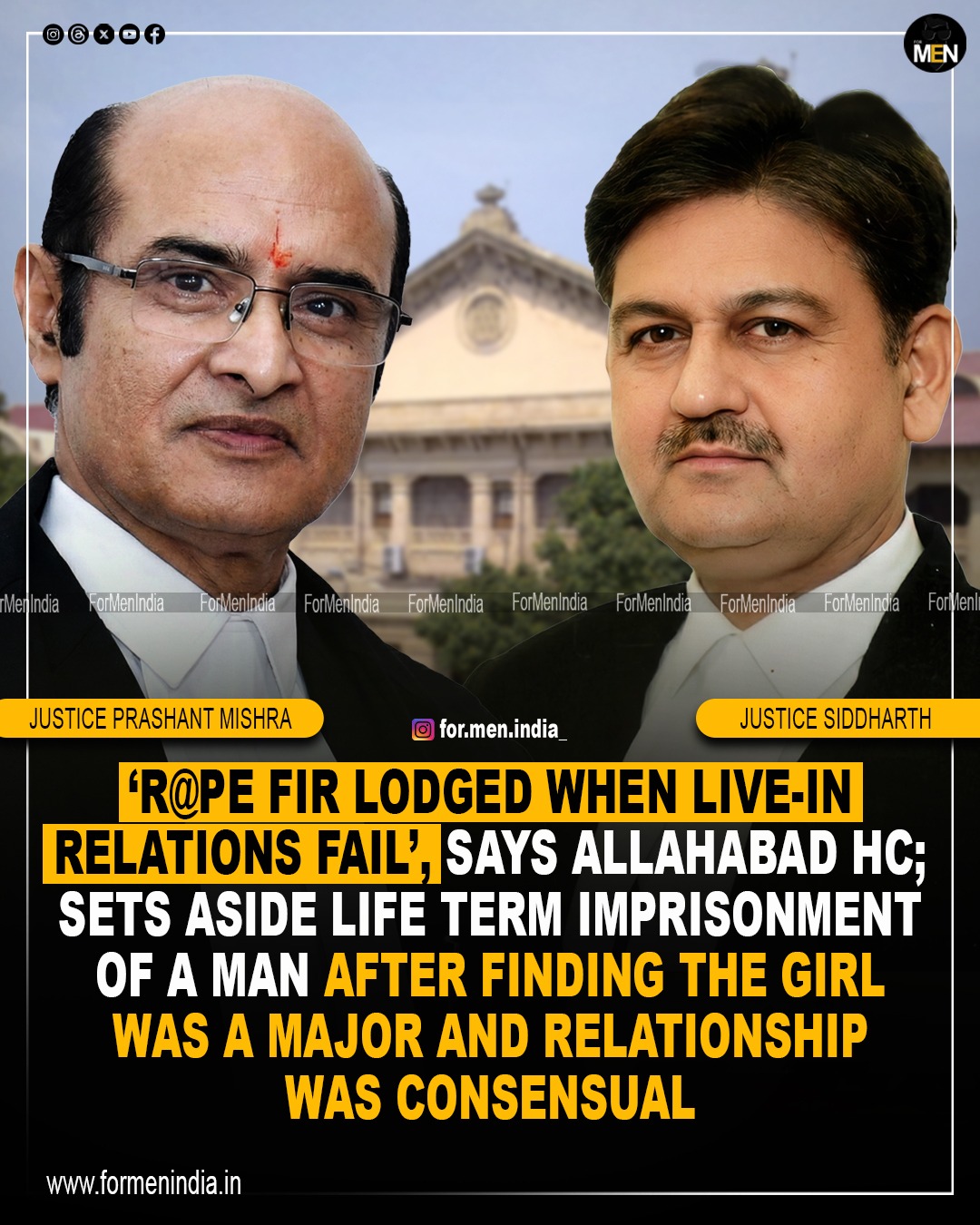 Read more about the article ‘Rape FIRs lodged when live-in relations fail’, says Allahabad HC; sets aside life term imprisonment of a man