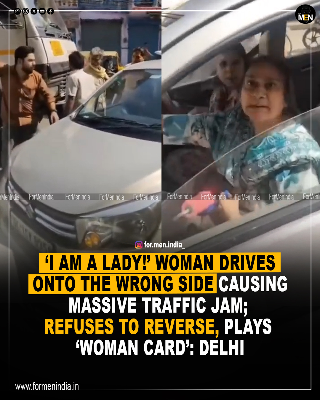 Read more about the article ‘I am a lady’! Woman drives onto the wrong side causing massive traffic jam; refuses to reverse, plays ‘women card’ : Delhi
