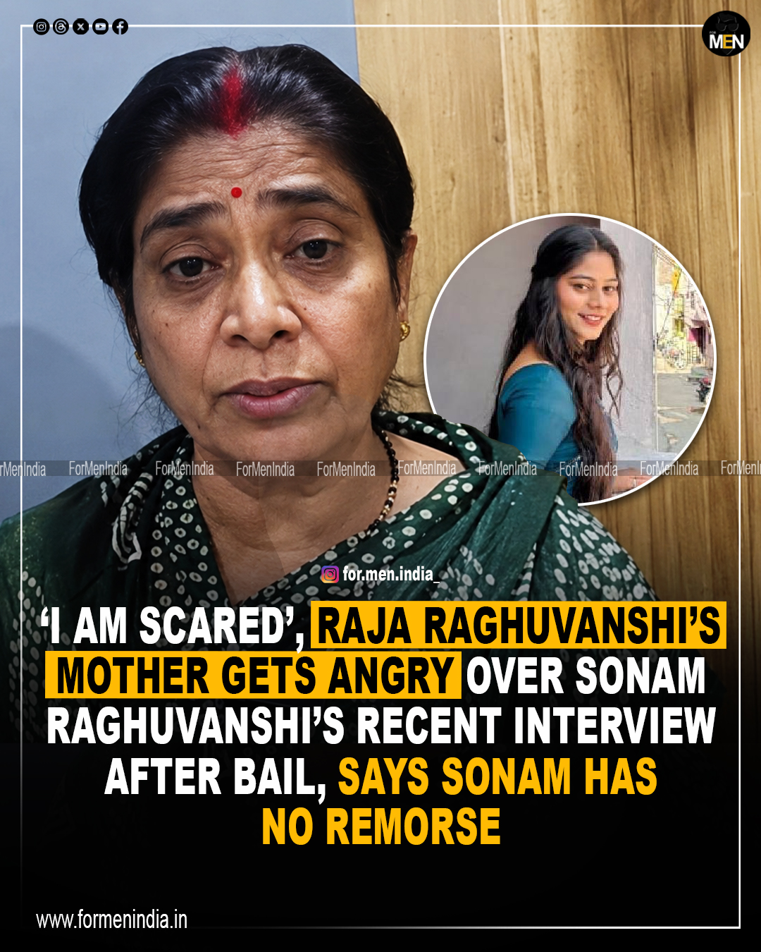 You are currently viewing ‘I am scared ‘, Raja Raghuvanshi’s mother gets angry over Sonam Raghuvanshi’s recent interview after bail, says Sonam has no remorse
