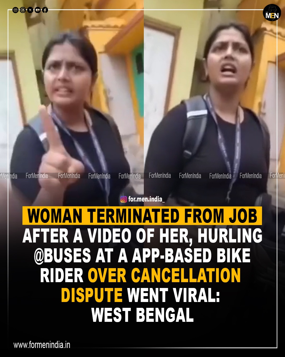 You are currently viewing Woman terminated from job after a video of her, hurling abuses at a app-based bike rider over cancellation dispute, went viral : West Bengal