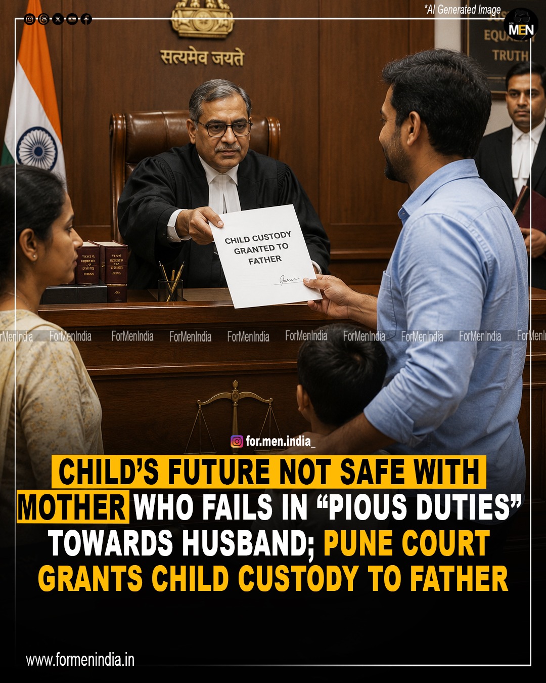 You are currently viewing Child’s Future Not Safe With Mother Who Fails In “Pious Duties” Towards Husband; Pune Court grants child custody to father