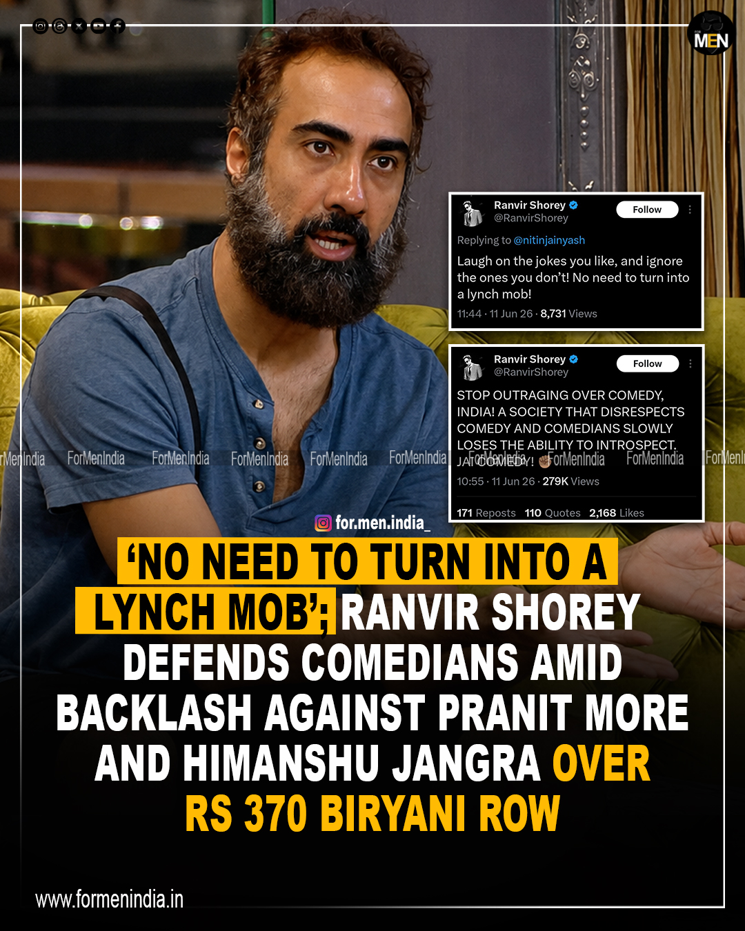 You are currently viewing ‘ No need to turn into a lynch mob’; Ranvir Shorey defends comedians amid backlash against Pranit More and Himanshu Jangra over ₹370 biryani row