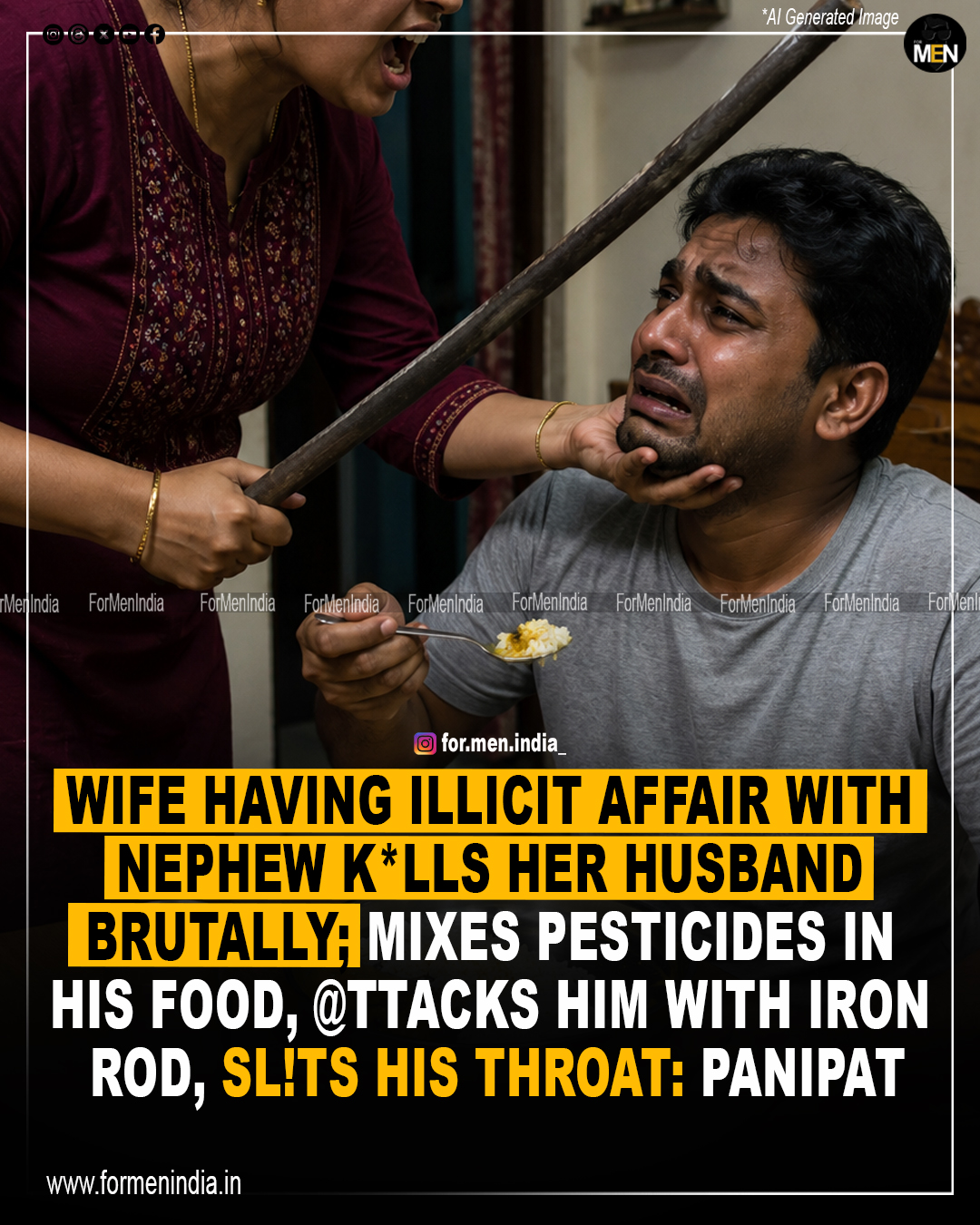 Read more about the article Wife having illicit affair with nephew kills her husband brutally; mixes pesticides in his food, attacks him with iron rod, slits his throat : Panipat