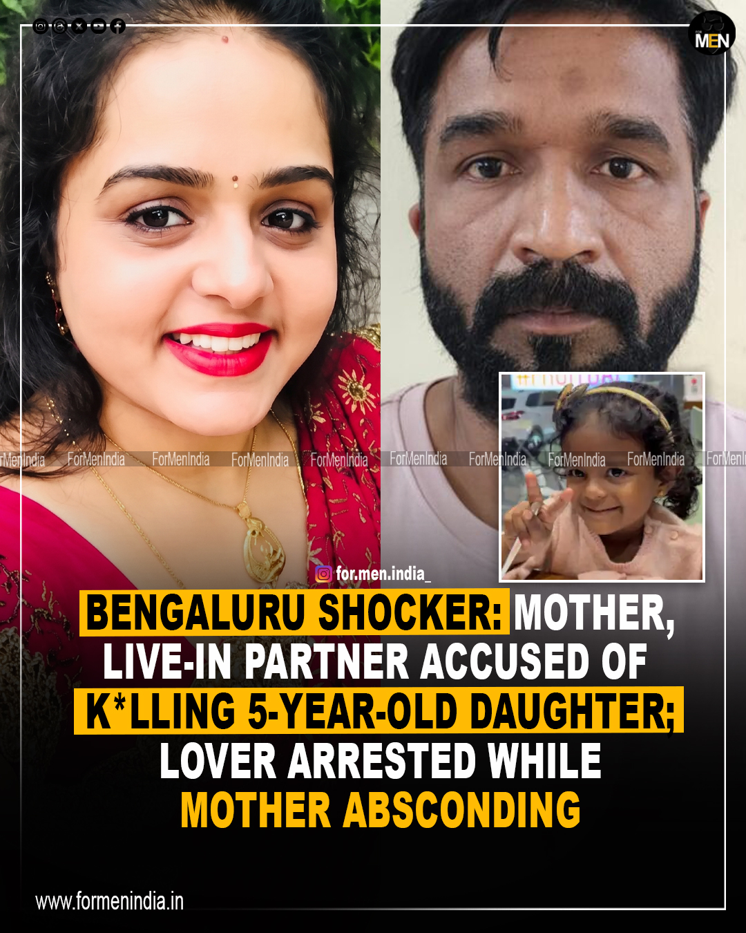 You are currently viewing Bengaluru Shocker: Mother, Live-in Partner Accused Of Killing 5-year-Old Daughter; lover arrested while mother absconding