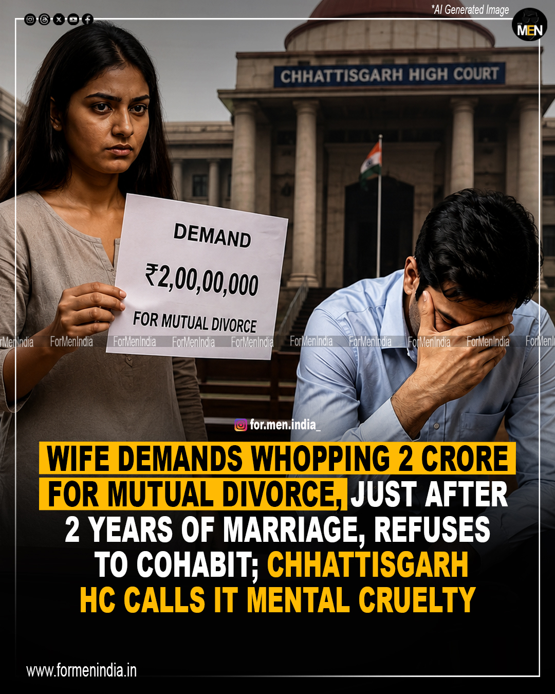 Read more about the article Wife demands whopping 2 crore for mutual divorce, just after 2 years of marriage, refuses to cohabit; Chhattisgarh HC calls it mental cruelty