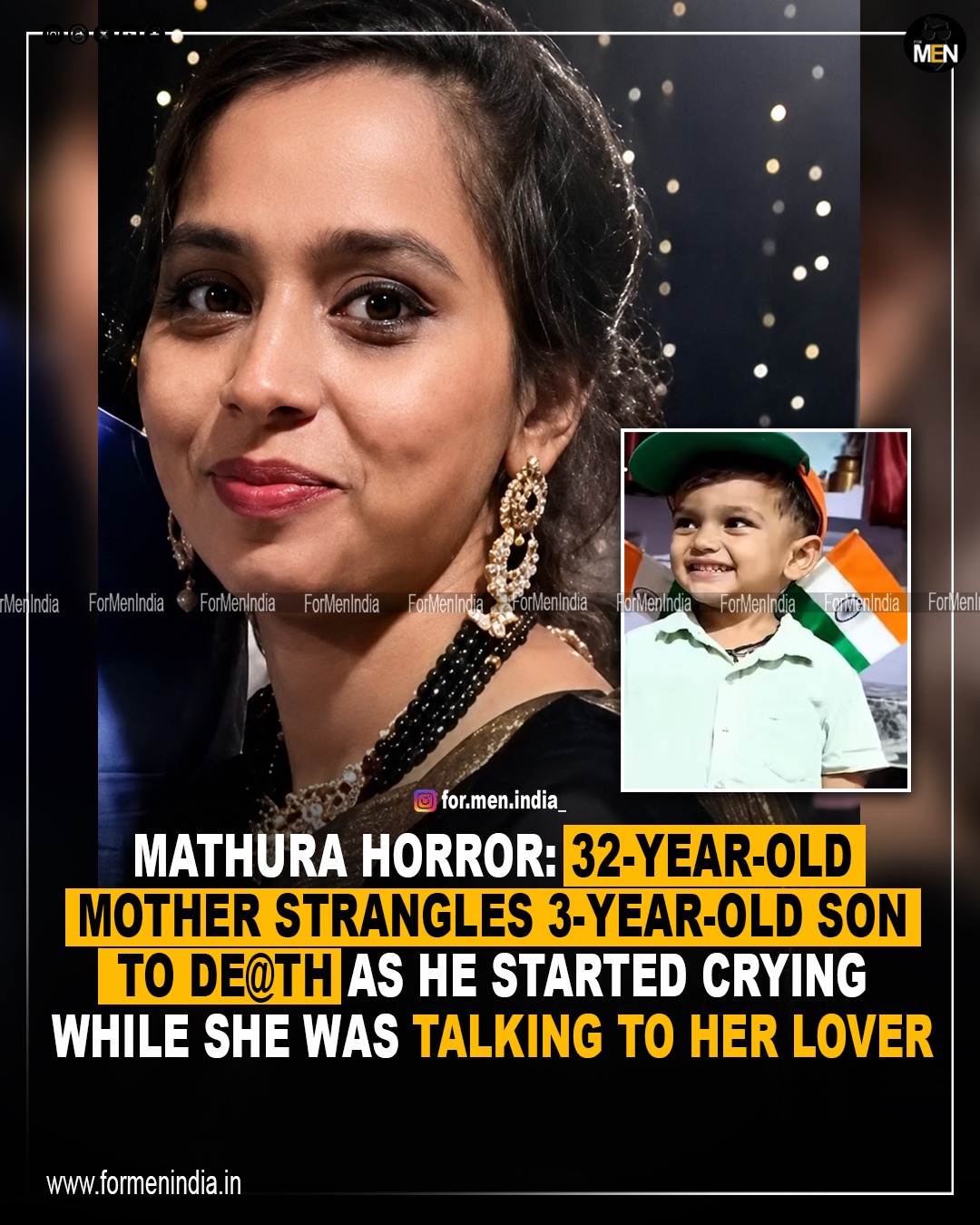 Read more about the article Mathura Horror: 32 year old Mother Strangles 3-Year-Old Son to death as he started crying while she was talking to her Lover