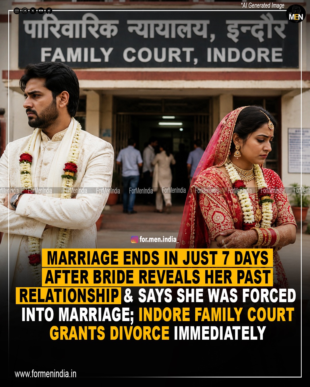 Read more about the article Marriage Ends in Just 7 Days after bride reveals her past relationship, says she was forced into marriage; Indore Family Court Grants Divorce