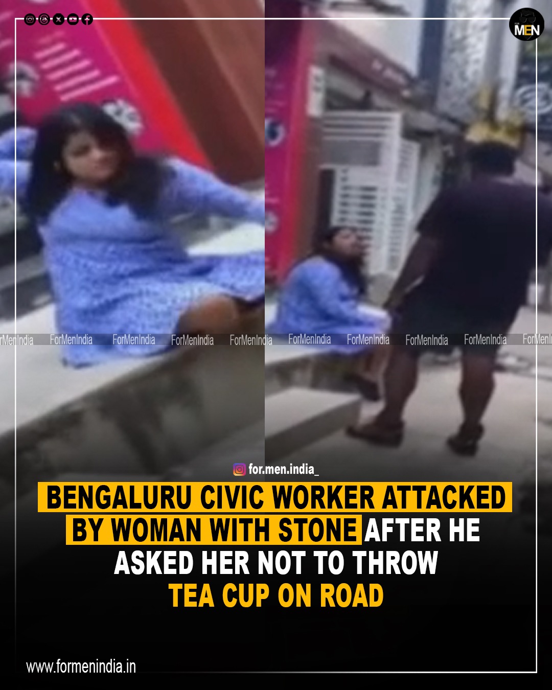 civil worker attacked in bengaluru by a woman with stone