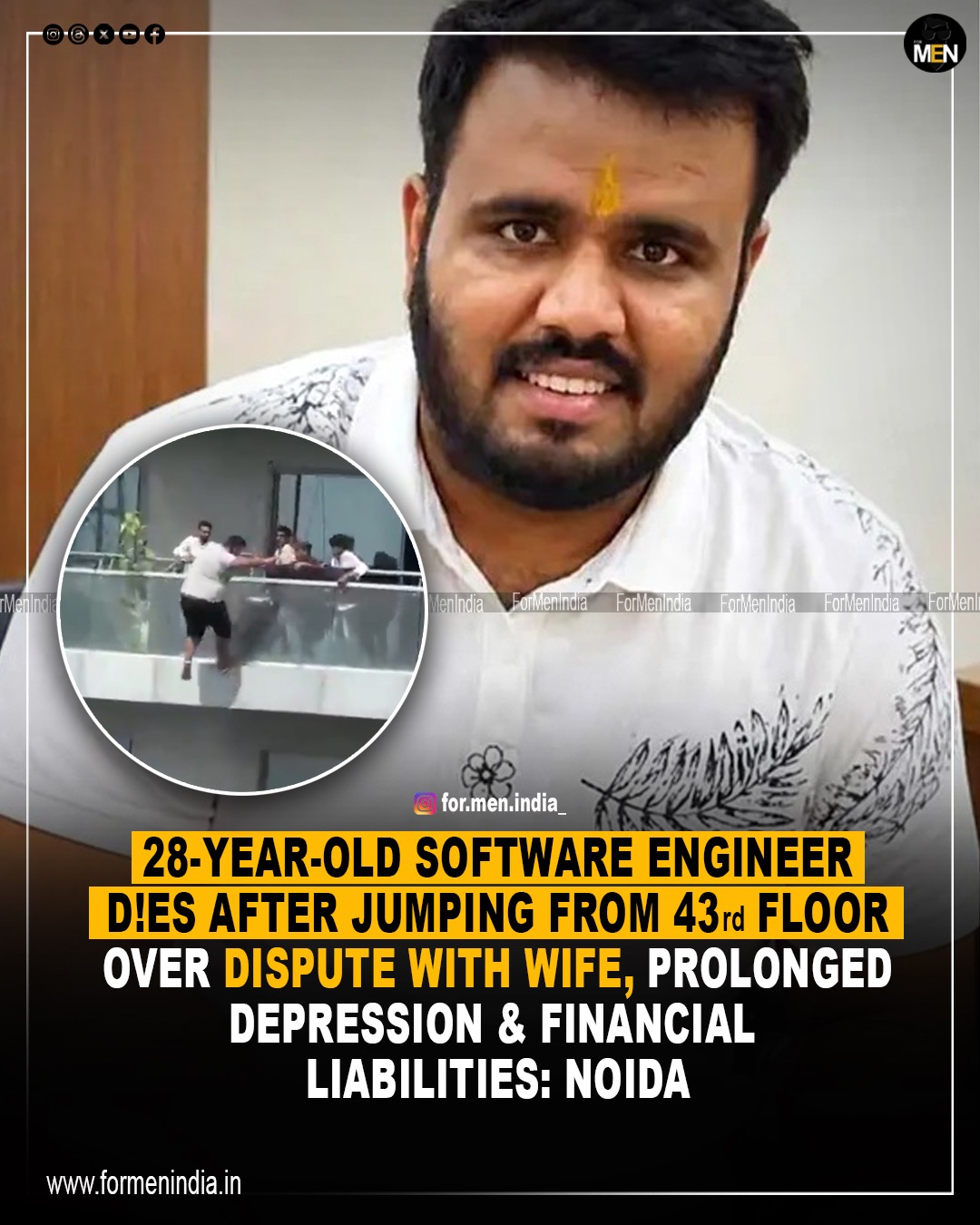 Read more about the article 28 year old jumps to death from 41st floor over dispute with wife & financial burden: Noida
