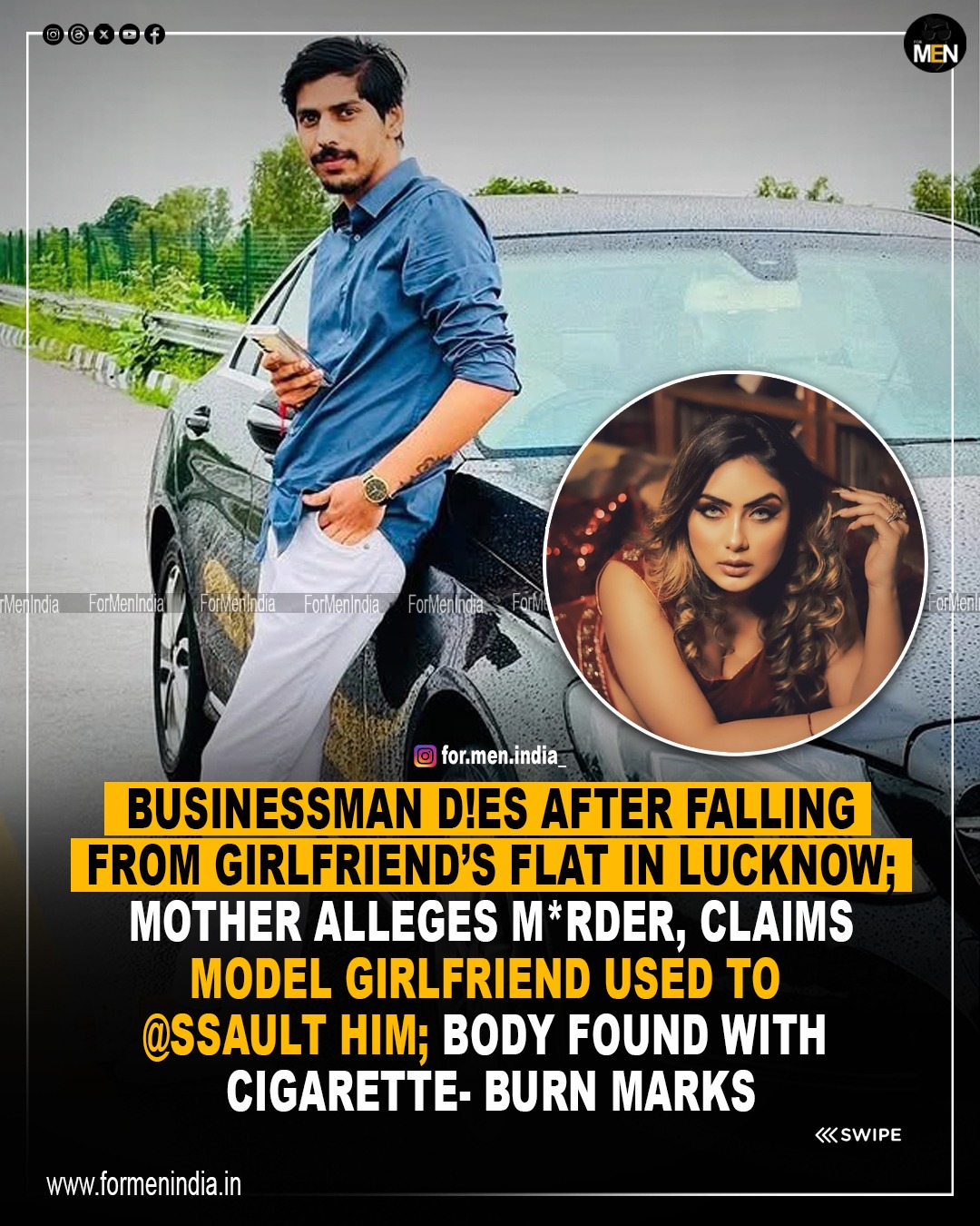 Read more about the article Businessman dies after fall from girlfriend’s flat in Lucknow, Mother alleges murder, claims model girlfriend used to assault him; body had cigarette-burn marks